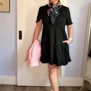 Black Short-Sleeve Tiered Mini Dress - Timeless Casual